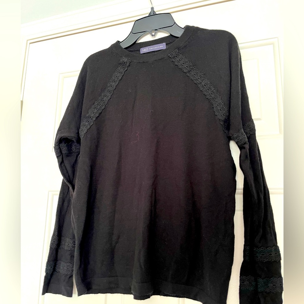 UK M&S black sweater with lace details